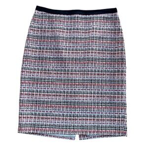 Talbots Petites Women 8P Red Orange Blue Metallic Tweed Pencil Skirt Career Chic